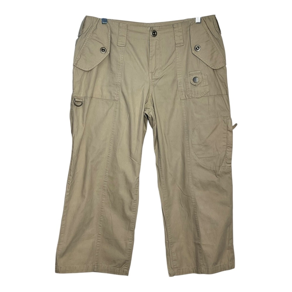 Cato Womens Khaki Cargo Capri Pants Tan‎ Cotton Ripstop Utility Size 8